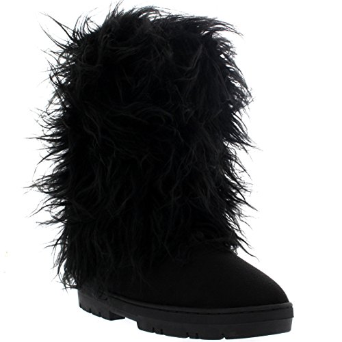 Womens Long Fur Covered Rain Fur Lined Winter Warm Tall Snow Boots