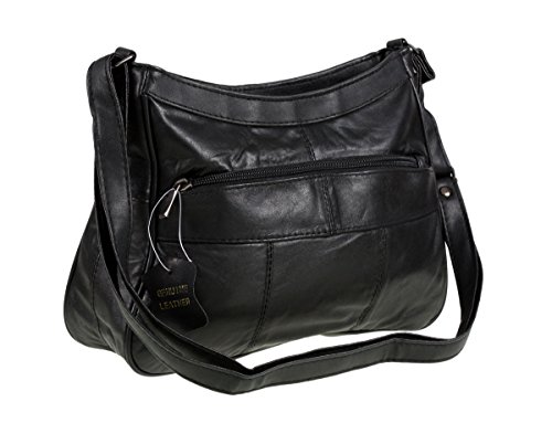 Italian Leather Ladies Handbag Black Soft Leather Shoulder Bag 7691