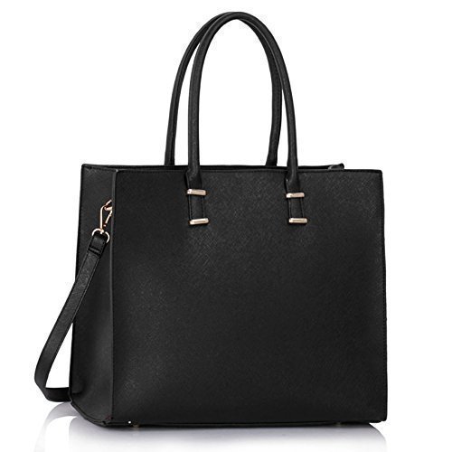 Ladies Black Leather Handbag New Tote Designer Style Celebrity Shoulder Bag