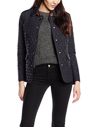 Basler Women's Navy quilted jacket with leather collar Long Sleeve Coat