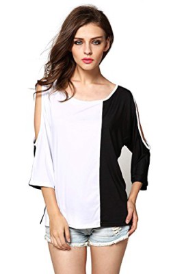 FINEJO-Women-Sexy-Off-Shoulder-Cut-Out-Slit-Sleeve-Loose-Stretch-T-Shirt-Top-0