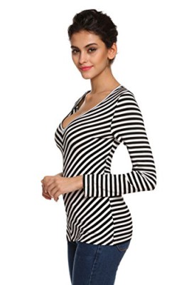 FINEJO-Womens-Spring-Long-Sleeves-Cotton-Stripe-Pattern-T-ShirtBlack-and-White-0-0