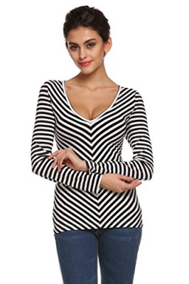 FINEJO-Womens-Spring-Long-Sleeves-Cotton-Stripe-Pattern-T-ShirtBlack-and-White-0