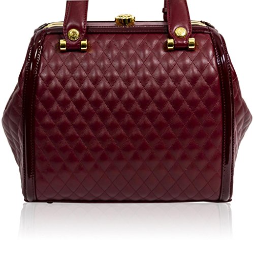 Valentino Orlandi Designer Jeweled Burgundy Leather Top Handle Bag