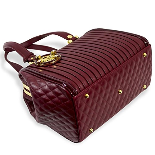 Valentino Orlandi Large Tote Purse Burgundy Plisse Pleated Leather Shoulder Bag Italian Designer Handbag
