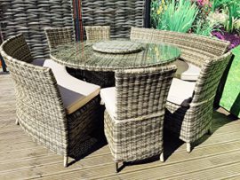 HGG-10-Seater-Round-Weave-Bench-Chair-Rattan-Dining-Set-with-Lazy-Susan-Outdoor-Garden-Patio-Furniture-0