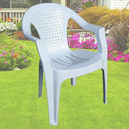Indoor Outdoor White Plastic Lawn Chairs Garden Patio Armchair Stacking Stackable 0 