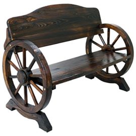 Solid-Wood-Cart-Wagon-Wheel-Garden-Bench-Patio-Burnt-Stained-Outdoor-Furniture-0