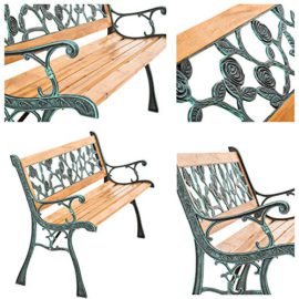 TecTake-3-Seater-Wooden-Slat-Garden-Bench-Seat-Lattice-Style-Cast-Iron-Legs-128-x-51-x-73cm-0-1