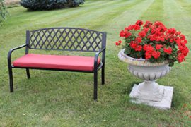 Warwick-Metal-Garden-Bench-COMPLETE-WITH-CUSHION-Web-Pattern-Cast-Iron-Back-0