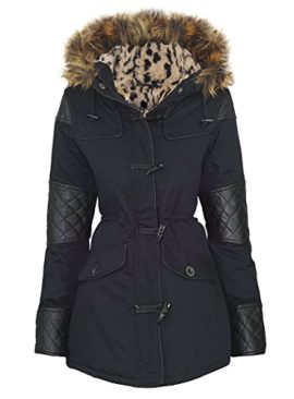 NEW-Womens-LADIES-PARKA-JACKET-Quilted-PU-Sleeves-WINTER-COAT-Size-8-16-0