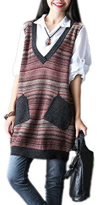 Vogstyle-Womens-V-Neck-Sleeveless-Thread-Pachwork-Vest-Sweater-0