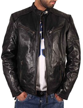 Aviatrix-Mens-Boys-Black-Bikers-Cross-Zip-Retro-Style-Real-leather-Jacket-CL99-0