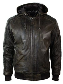 Mens-Brown-Washed-Distressed-Removable-Hood-Bomber-Leather-Jacket-Quilted-0