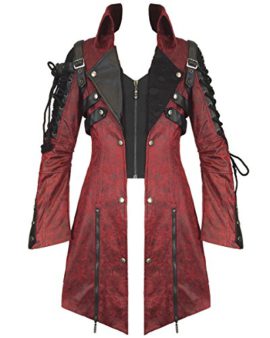 Punk-Rave-Poison-Jacket-Mens-Red-Black-Faux-Leather-Goth-Steampunk-Military-Coat-0