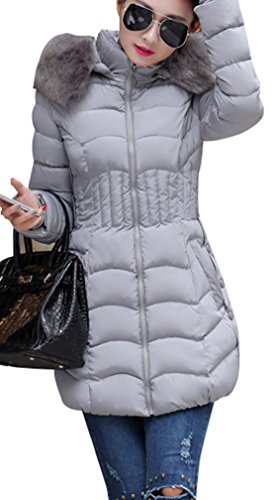 Yasong Women Faux Fur Hooded Quilted Padded Parka Jacket Winter ...