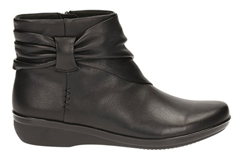 Clarks Women's Wedge Ankle Boots Everlay Mandy Black Leather