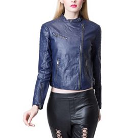 Escalier-Womens-Blue-Faux-Leather-Motorcycle-Jacket-0