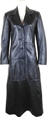 UNICORN-Womens-Full-Length-Trench-Coat-Real-Leather-Jacket-Black-AW-0