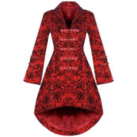 Womens-Red-Gothic-Steampunk-Military-Rockabilly-Velvet-Flocked-Tattoo-Coat-Excellent-Quality-0