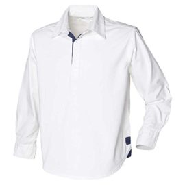 Front-Row-Mens-Long-Sleeve-plain-drill-Cotton-Rugby-shirt-NavyWhite-0