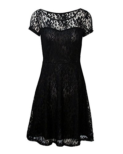 Measoul Womens Round Neck Short Sleeve Pleated Lace Mini Party Evening ...