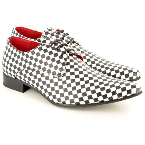 Mens Black White Checkerd Pattern Leather Lined Pointed Winkle Pickers ...