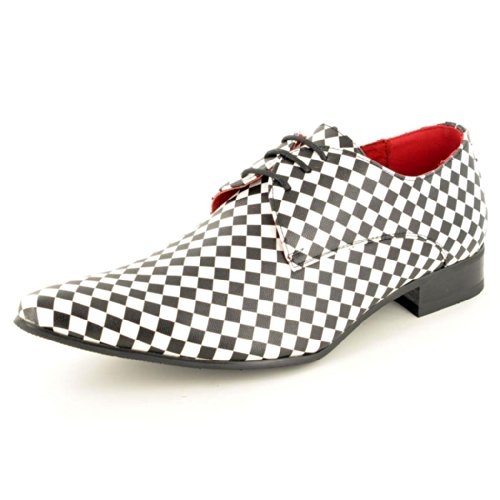 Mens Black White Checkerd Pattern Leather Lined Pointed Winkle Pickers ...