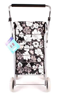 ST-FOUR-01-Black-White-Flower-Pattern-4-Wheel-Caged-Shopping-Trolley-Adjustable-Handle-0-1