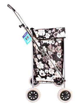 ST-FOUR-01-Black-White-Flower-Pattern-4-Wheel-Caged-Shopping-Trolley-Adjustable-Handle-0-2