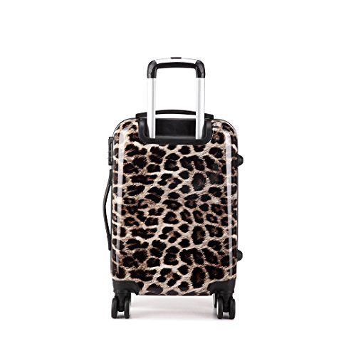Kono Hard Shell Leopard Print 4 Wheels Trolley Hand Luggage Suitcase ...