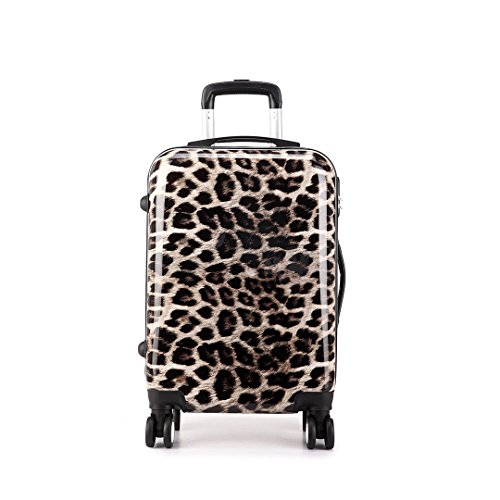 Kono Hard Shell Leopard Print 4 Wheels Trolley Hand Luggage Suitcase ...