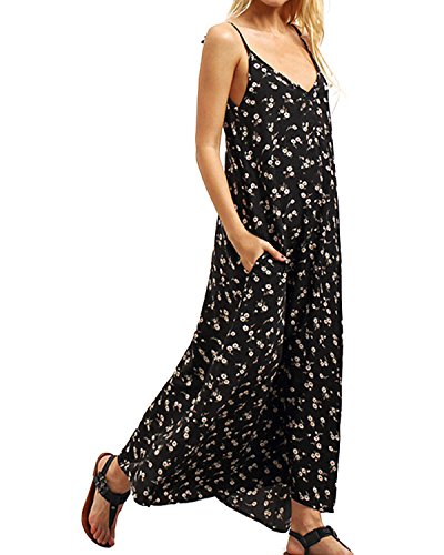 Casual V Collar Floral Printed Loose Maxi Dress