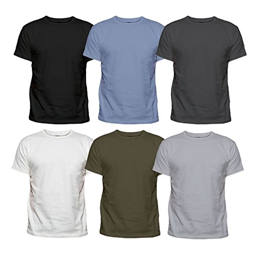 3 or 6 Pack Mens Plain 100% Cotton Blank Basic T Shirt Casual Top ...