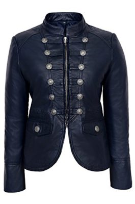 Ladies-Leather-Jacket-Navy-Blue-Victory-Military-Parade-Style-Real-Lambskin-8976-0