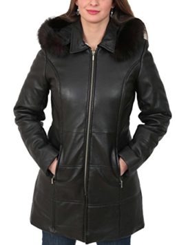 Ladies-Soft-Leather-Puffer-Coat-34-Length-Padded-Fitted-Hooded-Parka-Lisa-Black-0