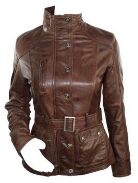 Ladies-Women-100-Leather-Jacket-Coat-Military-Chinese-Collar-Belt-Rock-Slim-Fit-Brown-0