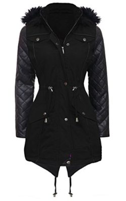 NEW-Womens-LADIES-PARKA-JACKET-Quilted-PU-Sleeves-WINTER-COAT-Size-8-10-12-14-16-18-20-22-24-8-BLACK-0