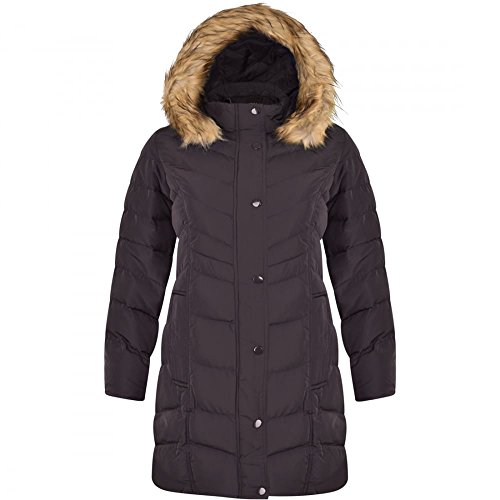 Spindle Womens Long Chevron Quilted Padded Winter Coat Jacket Fur Parka ...