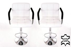 2x-Barstools-White-REAL-LEATHER-Swivel-height-adjustable-upholstery-0