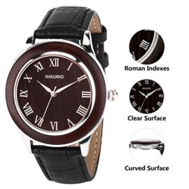 AIKURIO-Mens-Wrist-Watch-Analogue-Quartz-30M-Waterproof-with-Leather-Strap-Creative-Design-with-Imitation-Sandalwood-and-Jade-Case-AKR003-0