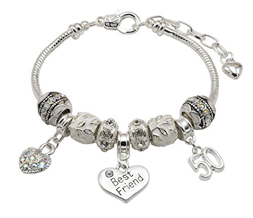 Best Friend 50th Birthday Charm Bracelet with Gift Box Women's Jewellery
