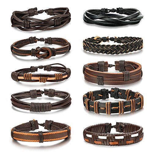 Besteel 10PCS Braided Leather Bracelets for Men Women Punk Rope ...