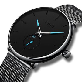 CIVO-Mens-Black-Ultra-Thin-Watch-Minimalist-Fashion-Luxury-Wrist-Watches-for-Men-Business-Dress-Waterproof-Casual-Quartz-Watch-for-Man-with-Stainless-Steel-Mesh-Band-Sub-Dial-0