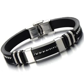 COOLSTEELANDBEYOND-Stainless-Steel-Black-Silicone-Bracelet-for-Men-for-Boys-Inlaid-with-Steel-Cable-0