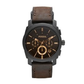 FOSSIL-Machine-Mid-Size-Chronograph-Brown-Leather-Stainless-Steel-Watch--Analogue-Mens-Watch-with-Quartz-Movements--Stopwatch-and-Timer-Functionality-0-0