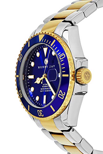 Henry Jay Mens 23k Gold Plated Two Tone Stainless Steel Specialty Aquamaster Professional Dive