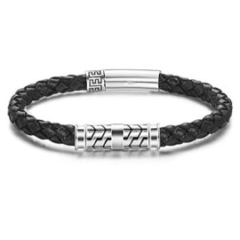 Mens Bracelet Genuine Leather Bracelet for Men Braided Rope with 925 ...