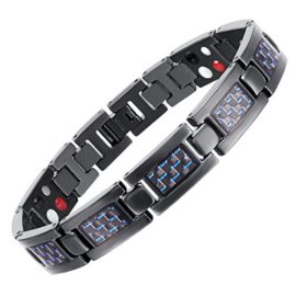 Rainso-Mens-Double-Row-4-Element-Black-Titanium-Bracelet-with-Blue-Carbon-Fibre-in-Black-Gift-Bag-0