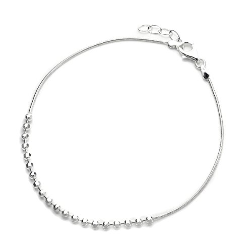 Sterling Silver Snake and Facet Bead Anklet / 10 Inches